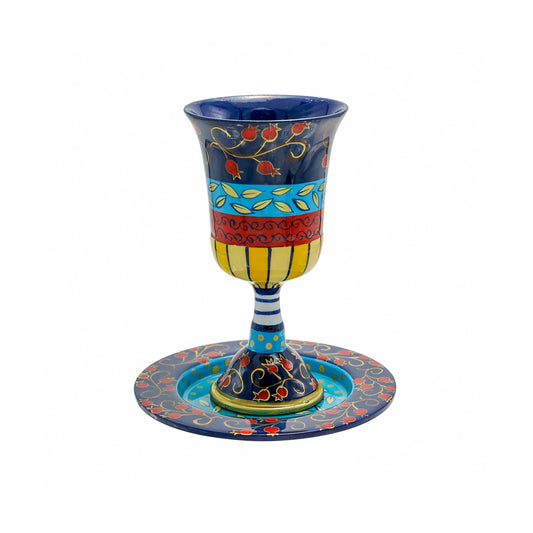 Hand-Painted Metal Kiddush Cup Set