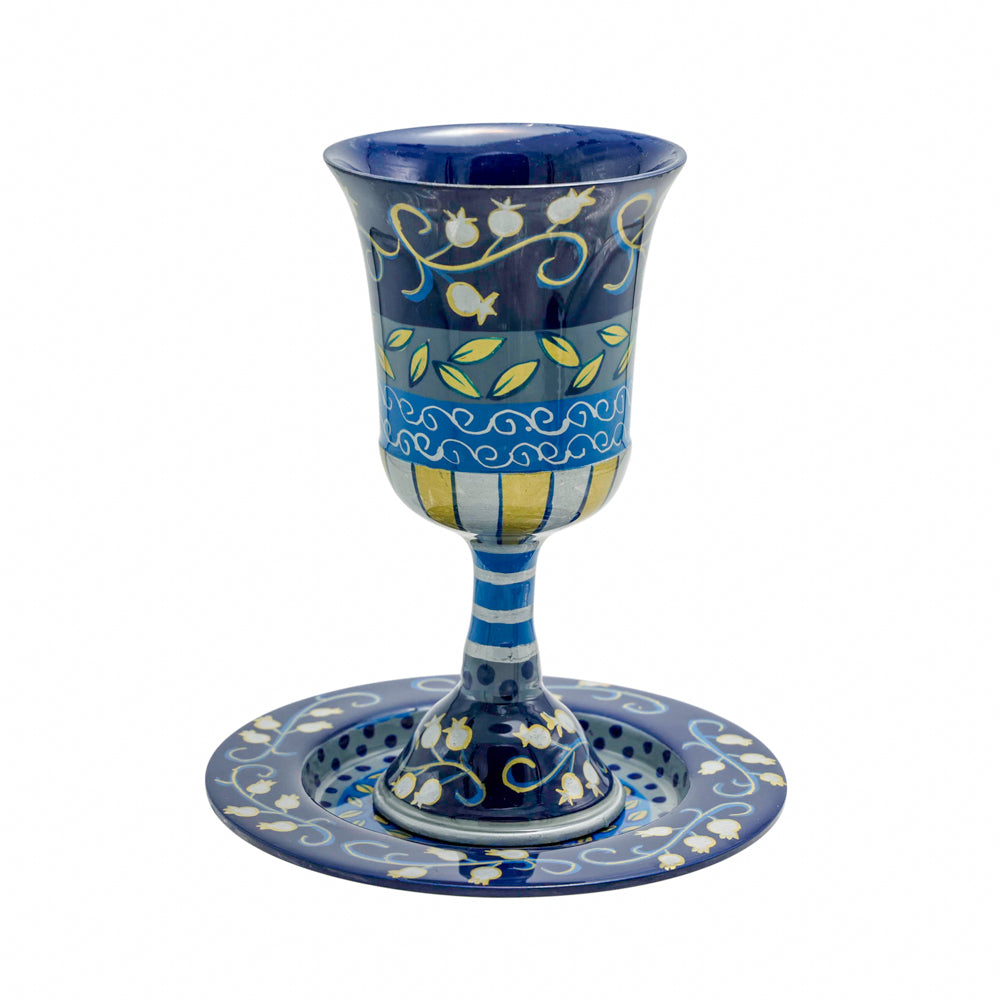 Hand-Painted Metal Kiddush Cup Set - Shades of Blue