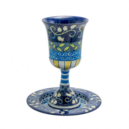 Hand-Painted Metal Kiddush Cup Set - Shades of Blue