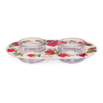 Shabbat Tea Light Candle Holders - Decorative Pomegranates Plate