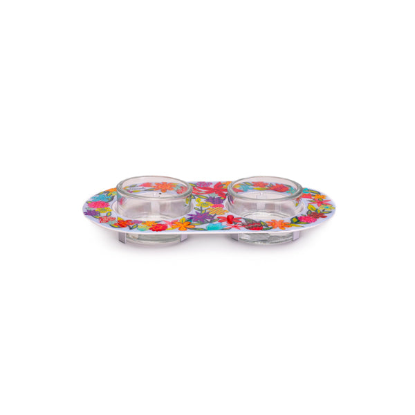Shabbat Tea Light Candle Holders - Decorative Hand-painted Style Plate