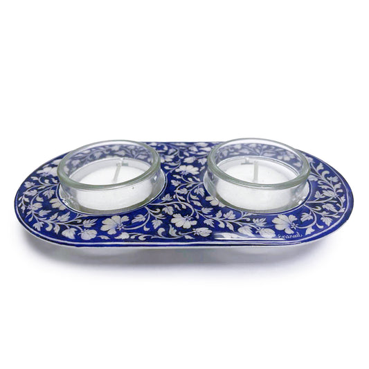 Shabbat Tea Light Candle Holders - Blue Armenian Tiles