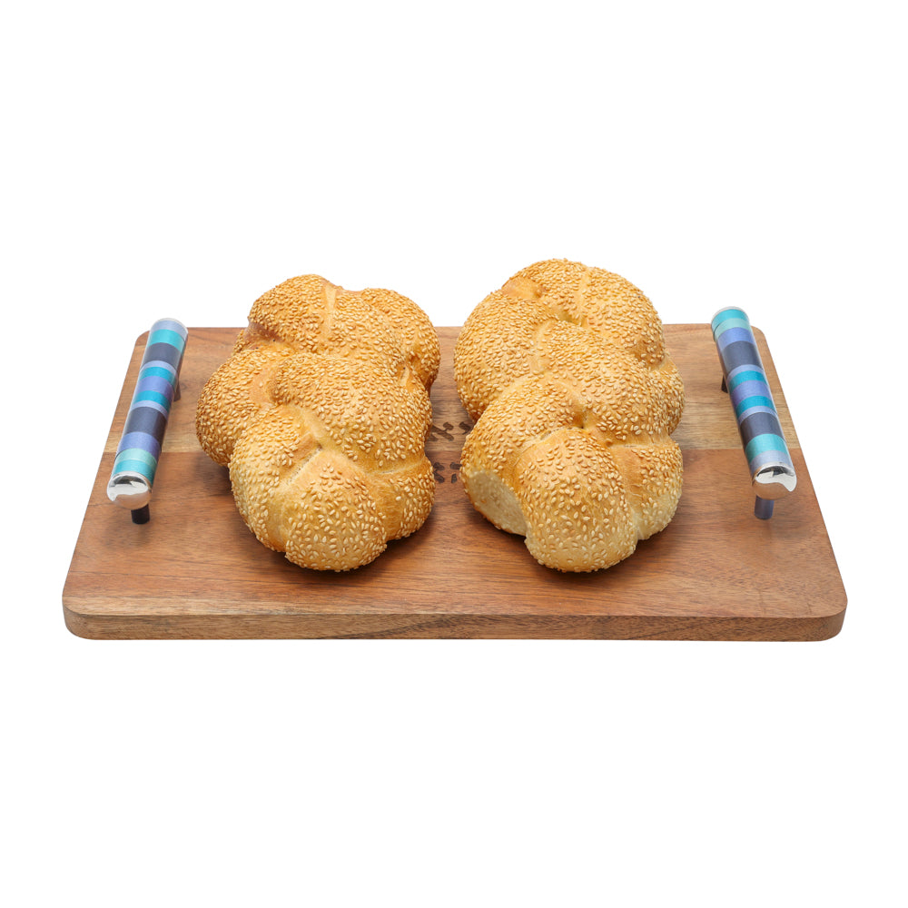 Wooden Challah Board – Modern Handles with Multicolored Handles