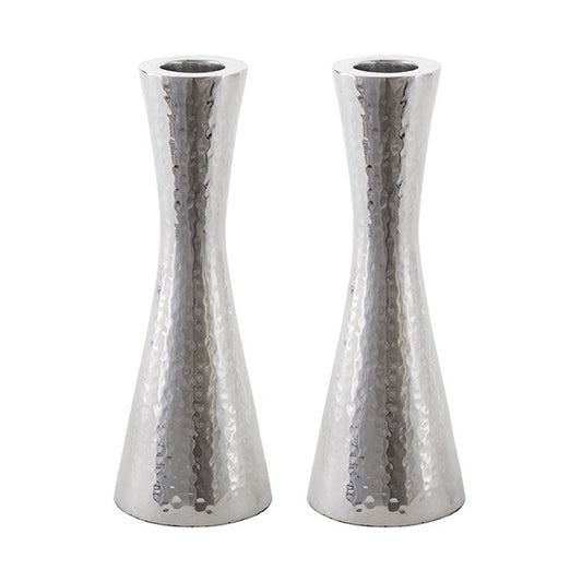 Hammered Pillar Shabbat Candlestick Holders – Tapered Design