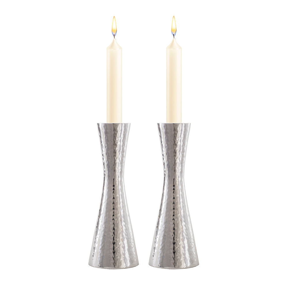 Hammered Pillar Shabbat Candlesticks 5.7"