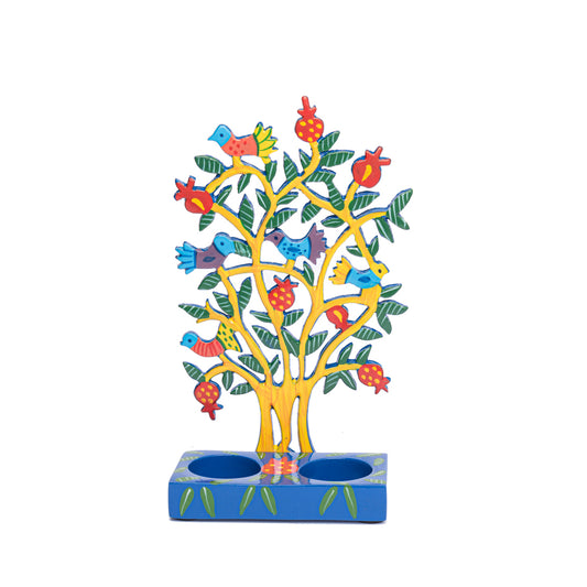 Hand-Painted Shabbat Candle Holders – Tree of Life