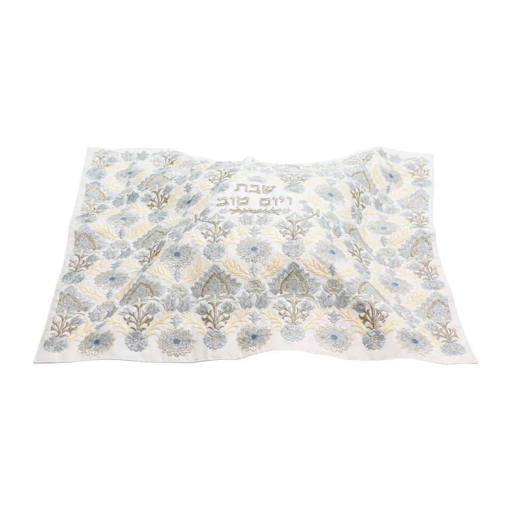 Premium Silk Embroidered Challah Cover – Oriental Flower Pattern