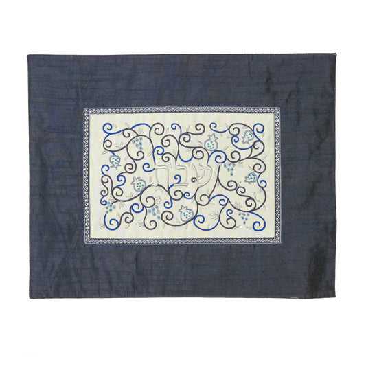 Embroidered Challah Cover - Pomegranates on Navy Blue