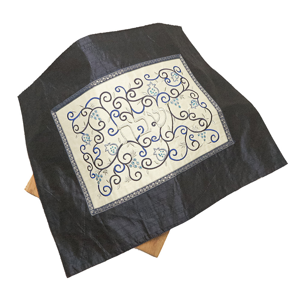 Embroidered Challah Cover - Pomegranates on Navy Blue