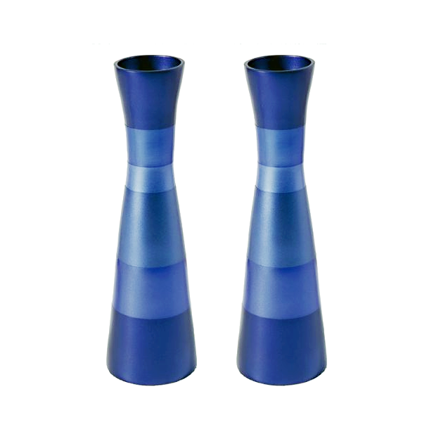 Anodized Aluminum Pillar Shabbat Candlesticks Holders – Shades of Blue