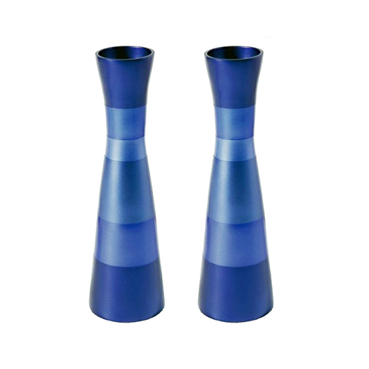 Anodized Aluminum Pillar Shabbat Candlesticks Holders – Shades of Blue