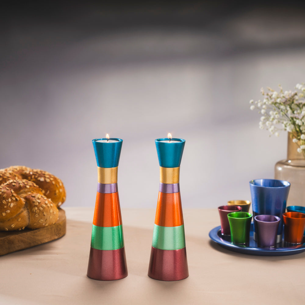 Anodized Aluminum Pillar Shabbat Candlesticks Holders – Multicolor