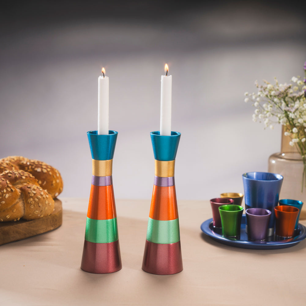 Anodized Aluminum Pillar Shabbat Candlesticks Holders – Multicolor