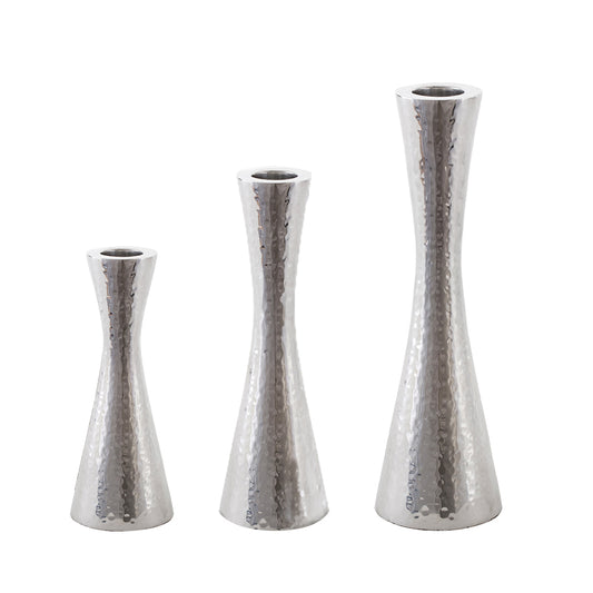 Hammered Pillar Candlestick Holders Set of 3 - 4.3"- 6.9"