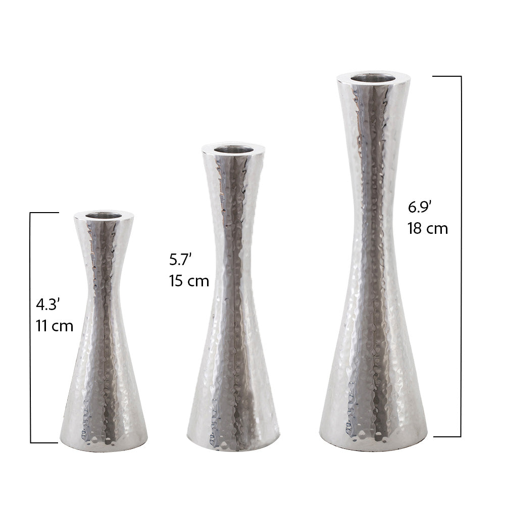 Hammered Pillar Candlestick Holders Set of 3 - 4.3"- 6.9"