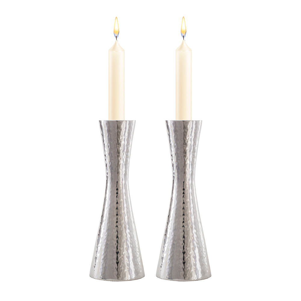 Hammered Pillar Shabbat Candlesticks 6.9"