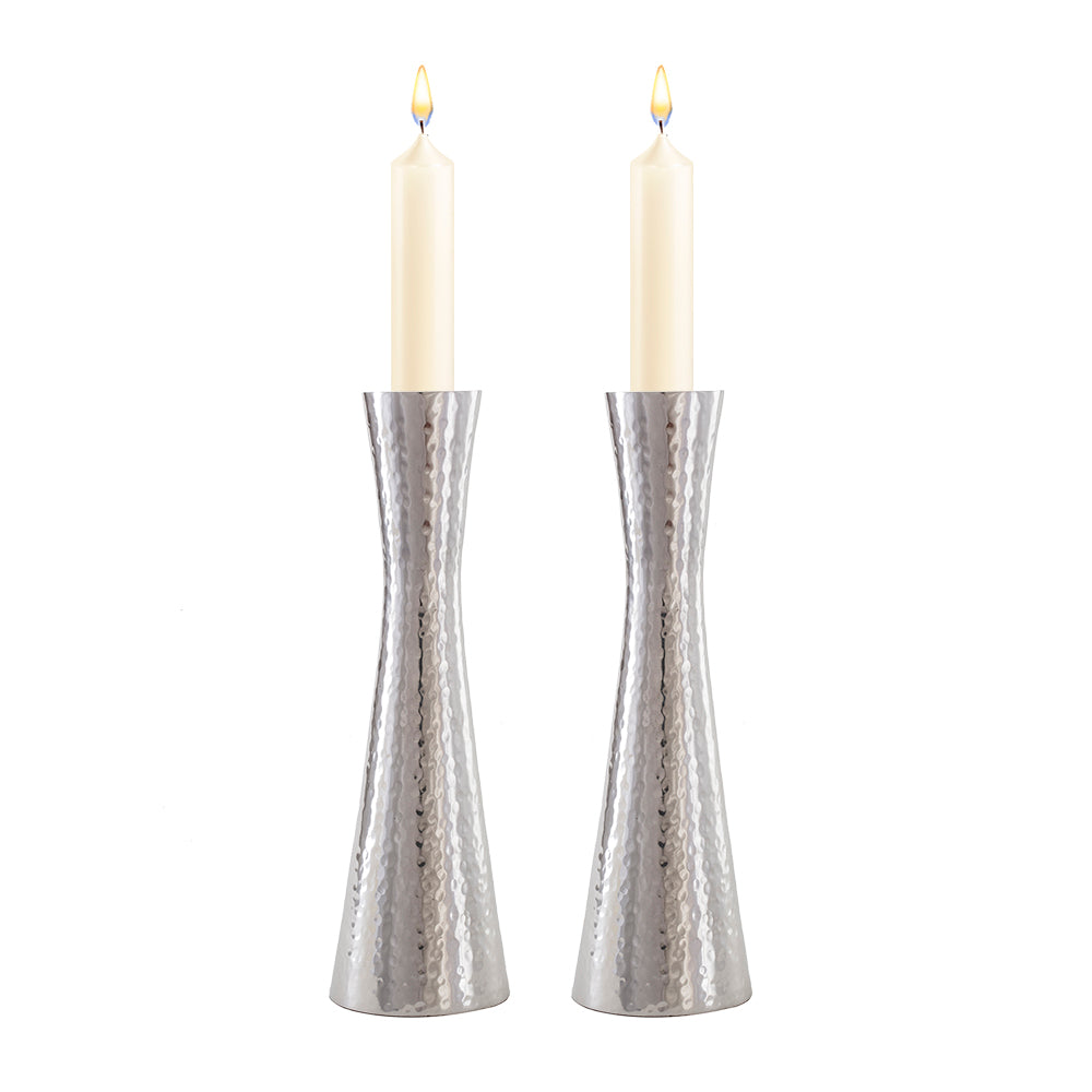 Hammered Pillar Shabbat Candlesticks 8.5"