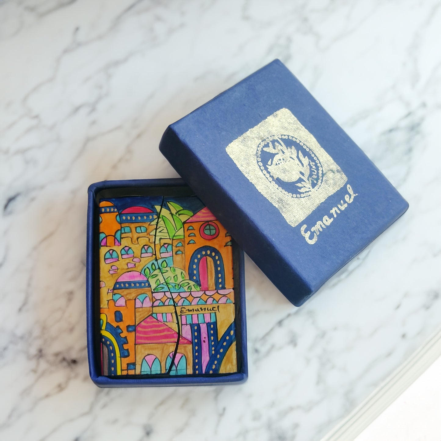 Hand-Painted Wood Shabbat Candle Holders – Old City of Jerusalem