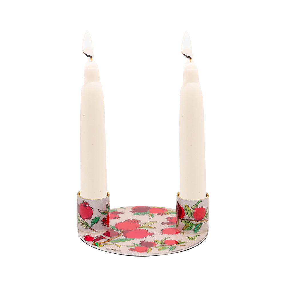 Flat Plate Shabbat Candle Holders – Hand-Painted Pomegranates