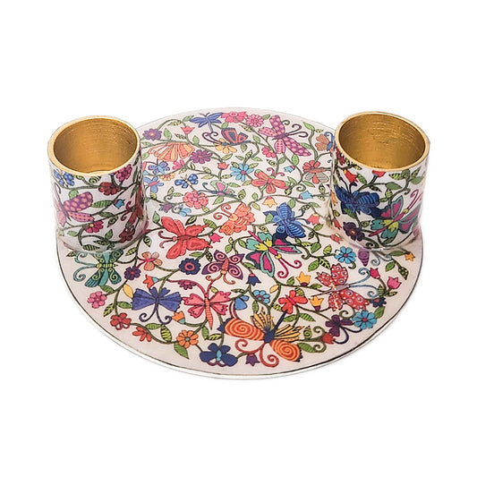 Flat Plate Shabbat Candle Holders – Butterflies and Flowers