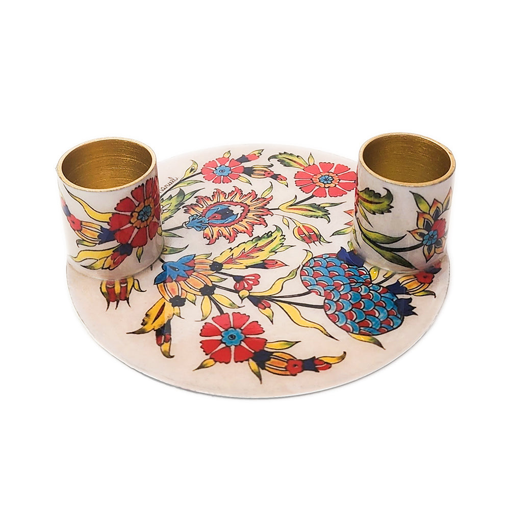 Flat Plate Shabbat Candle Holders – Pomegranate Flowers