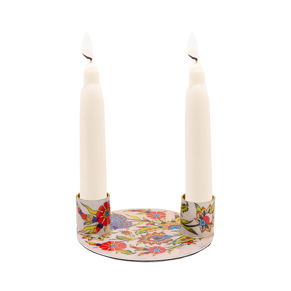 Flat Plate Shabbat Candle Holders – Pomegranate Flowers