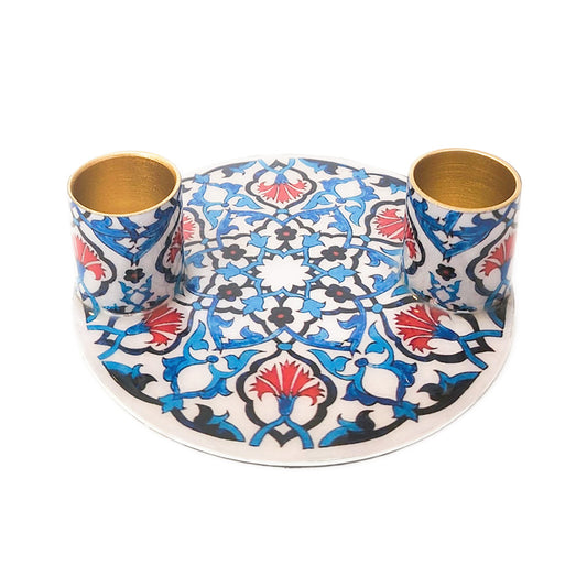 Flat Plate Shabbat Candle Holders – Oriental Tile Pattern