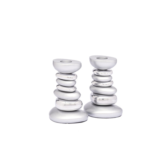 Zen Stone Aluminum Candlesticks, Silver