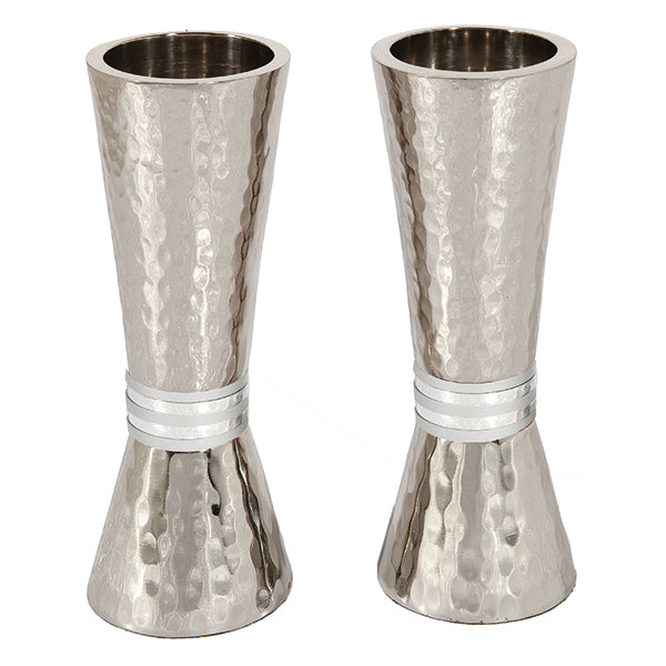 Hammered Nickel Tapered Candlesticks - Silver Rings