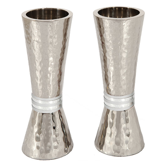 Hammered Nickel Tapered Candlesticks - Silver Rings