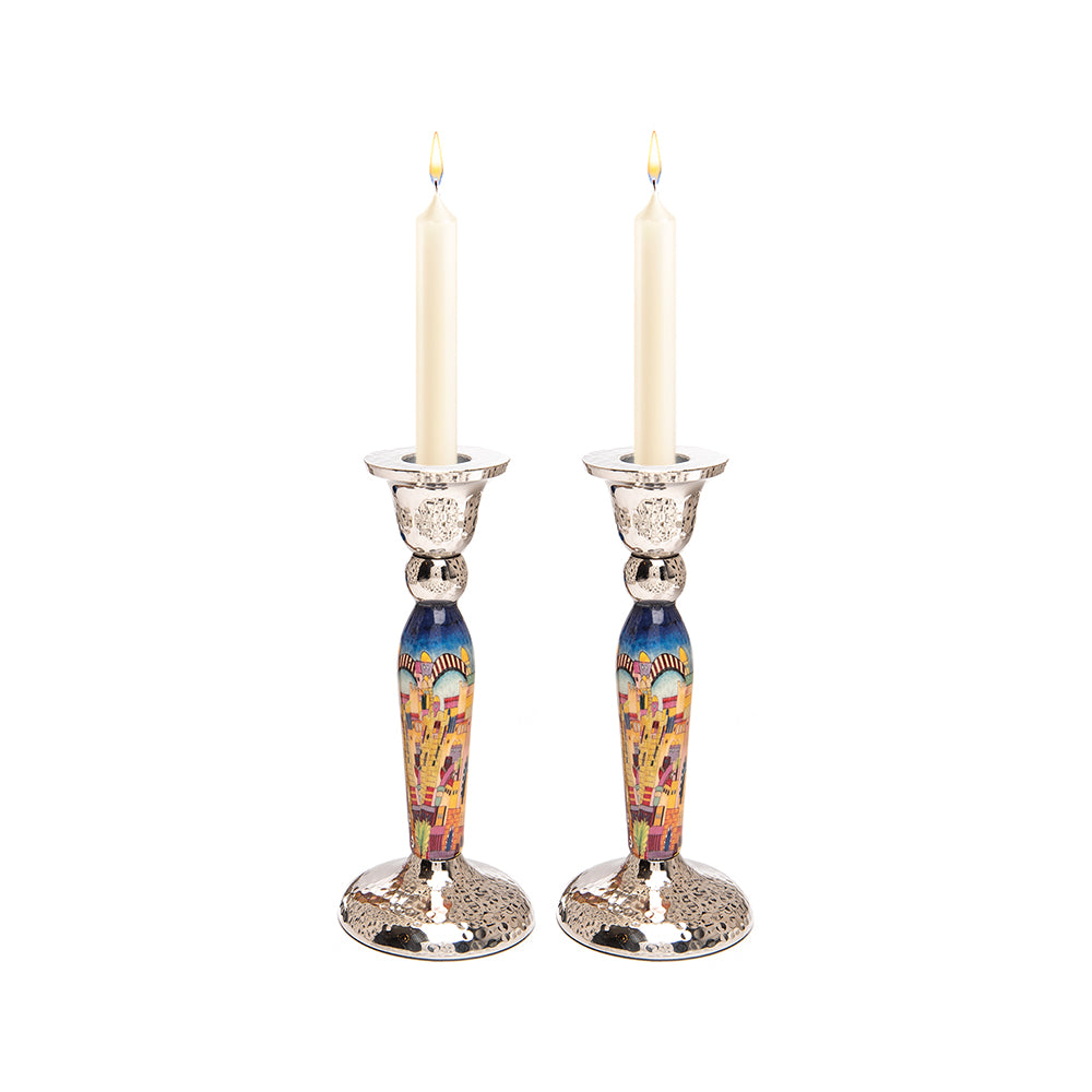 Jerusalem Pillar Shabbat Candlesticks - 6.5"