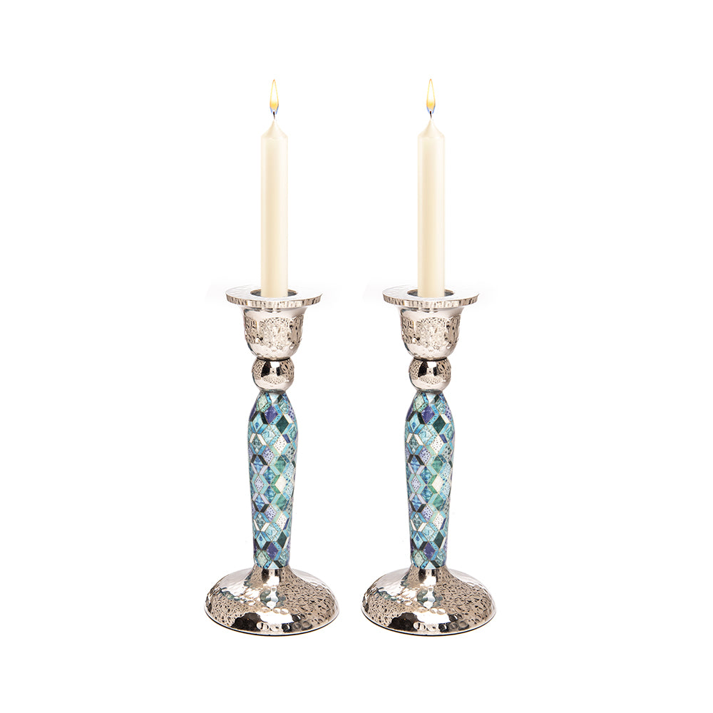 Mosaic Pillar Shabbat Candlesticks - 6.5"