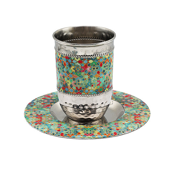 Stainless Steel Kiddush Cup Set – Colorful Enamel Decoration - Mosaic