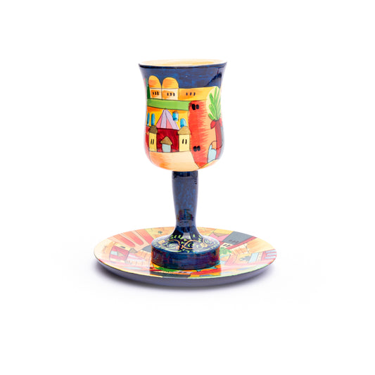 Hand-Painted Wooden Kiddush Cup Set – Jerusalem Vista