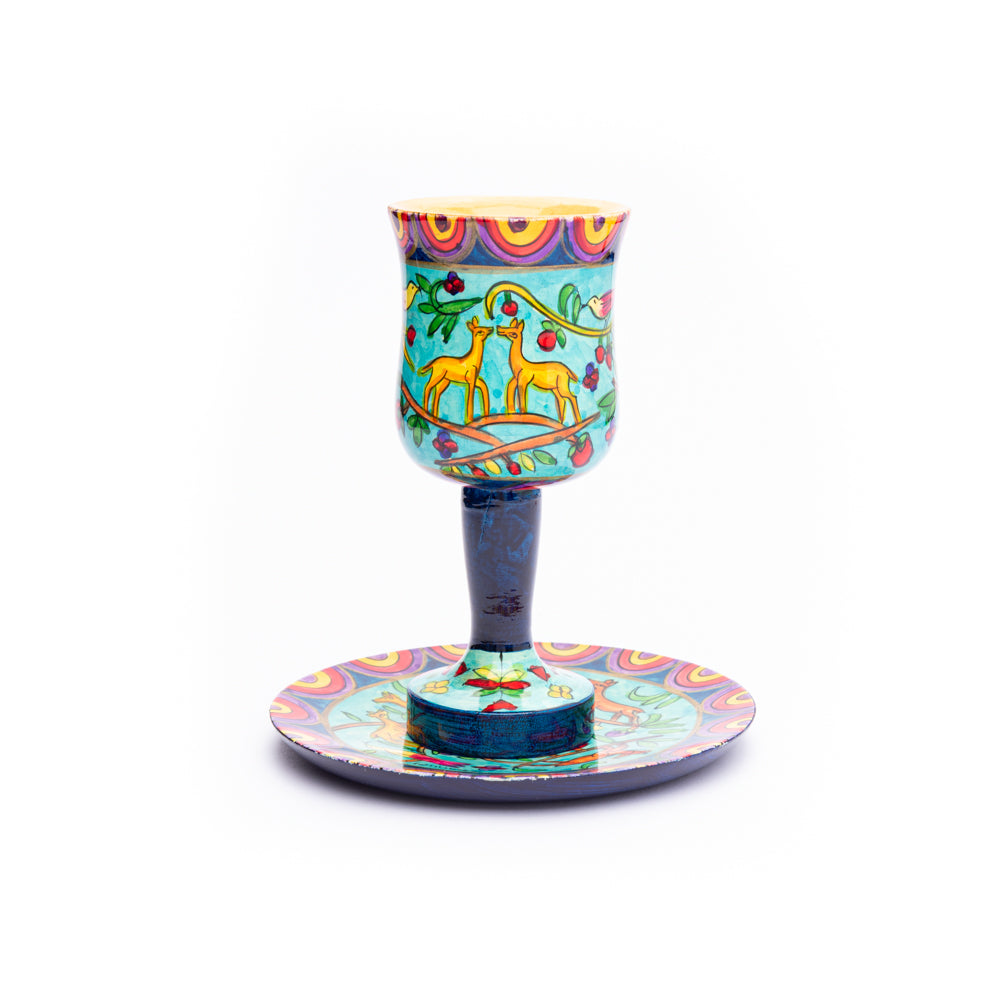 Hand-Painted Wooden Kiddush Cup Set – Flora and Fauna