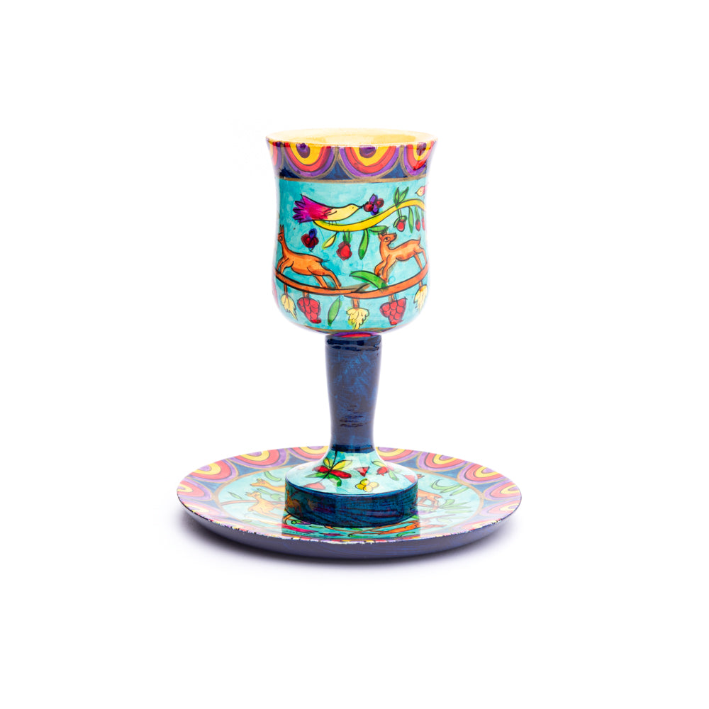 Hand-Painted Wooden Kiddush Cup Set – Flora and Fauna