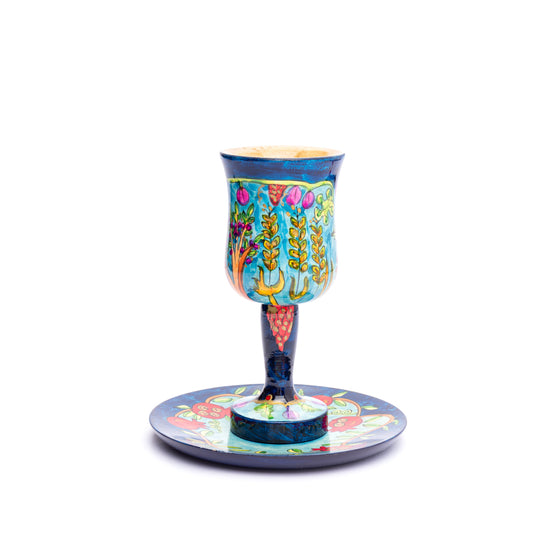 Hand-Painted Wooden Kiddush Cup Set – Seven Species