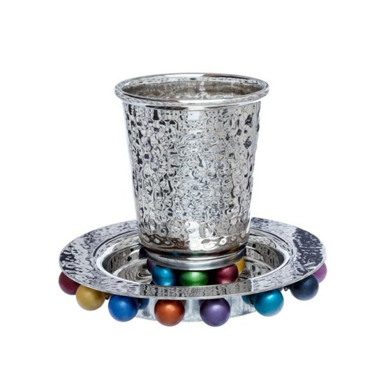 Kiddush Cup and Plate with Multicolored Beads