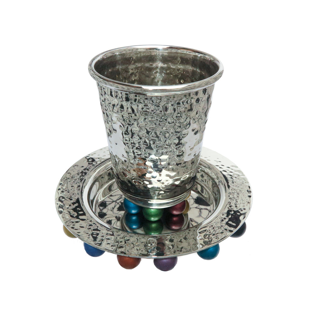 Kiddush Cup and Plate with Multicolored Beads