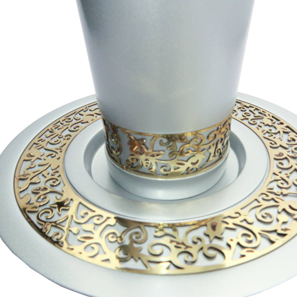 Anodized Aluminum Kiddush Cup and Plate Set – Pomegranate Trim