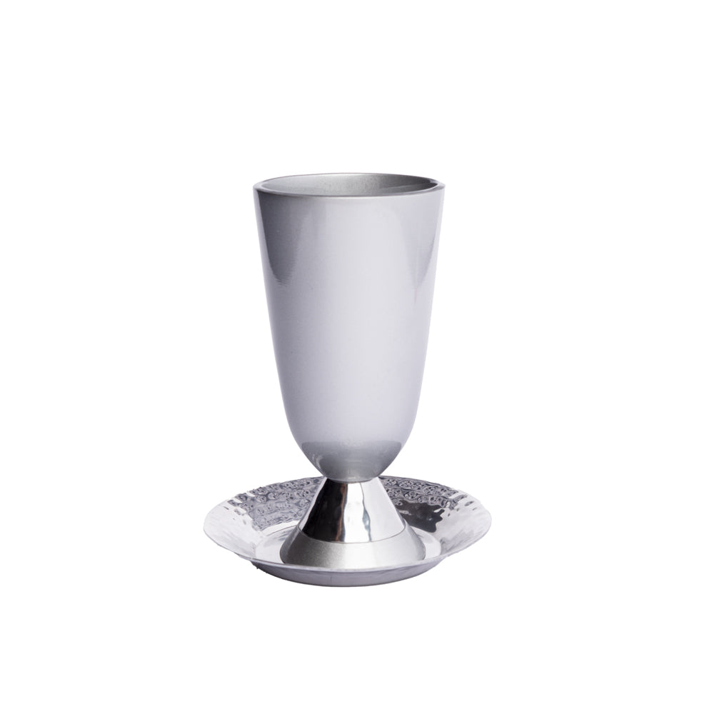 Anodized Aluminum Kiddush Cup – Silver with Hammered Finish