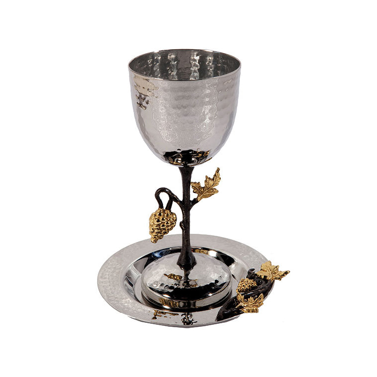 Hammered Kiddush Cup - Sculpted Copper - Grape Vines