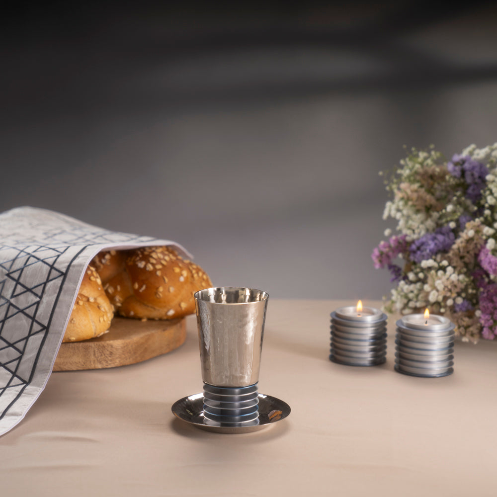 Hammered Kiddush Cup – Stacked Aluminum Rings