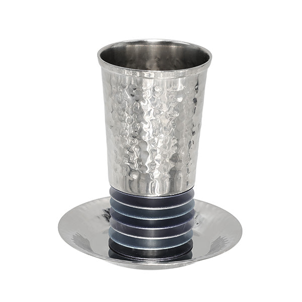 Hammered Kiddush Cup – Stacked Aluminum Rings - Gray