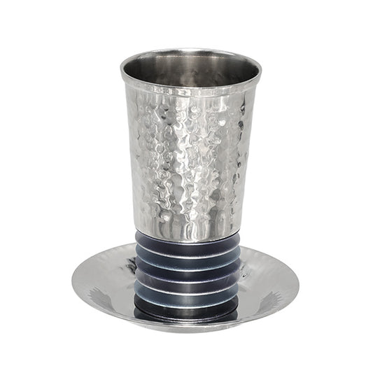 Hammered Kiddush Cup – Stacked Aluminum Rings - Gray