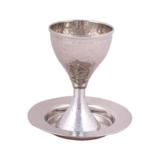 Modern Hammered Kiddush Cup with Silver Ring