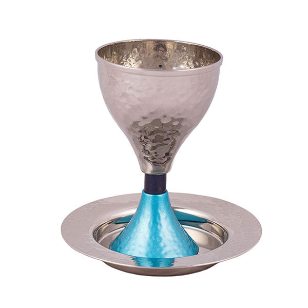 Modern Hammered Kiddush Cup with Silver Ring