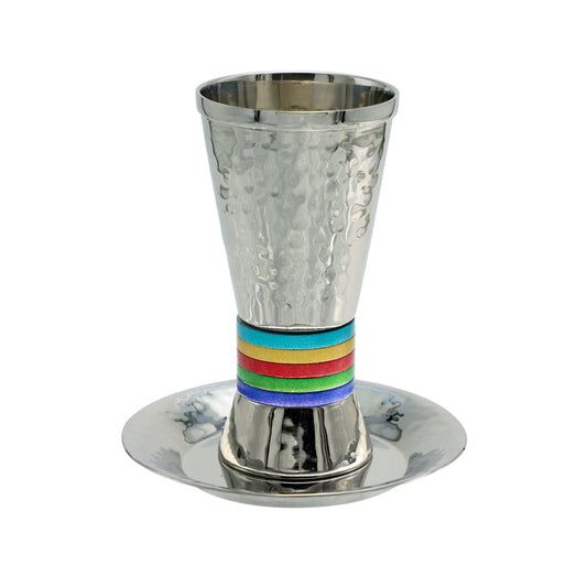 Hammered Stainless Steel Kiddush Cup With Anodized Rings