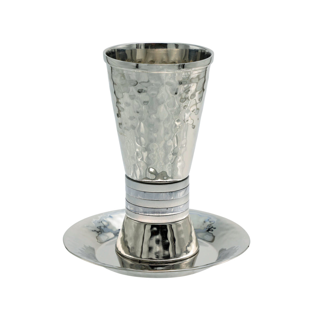 Hammered Stainless Steel Kiddush Cup With Anodized Rings - Shades of Silver
