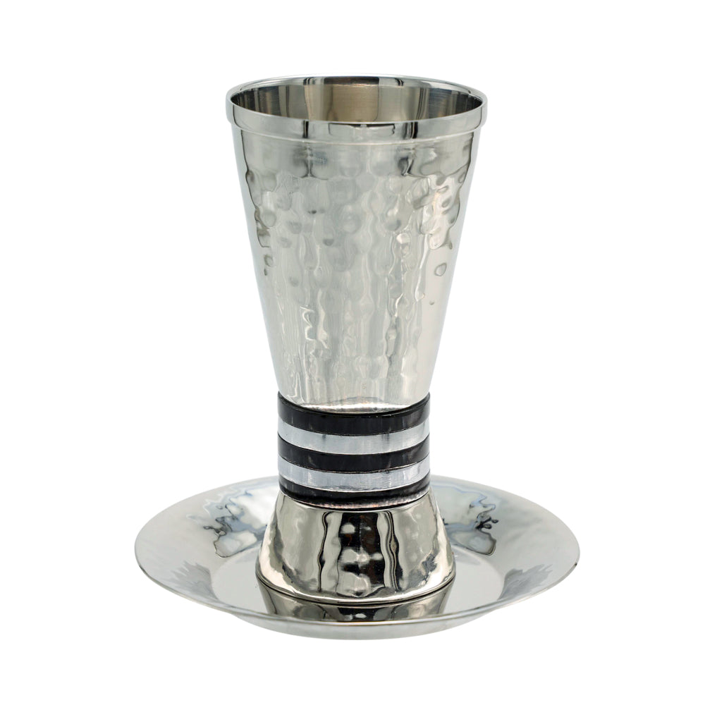 Hammered Stainless Steel Kiddush Cup With Anodized Rings - Black Rings
